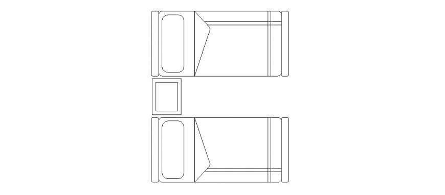 Two single bed elevation blocks with table drawing details dwg file