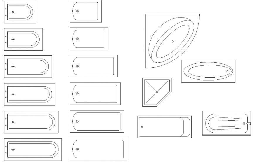 Various bathtub detail drawing in dwg file.