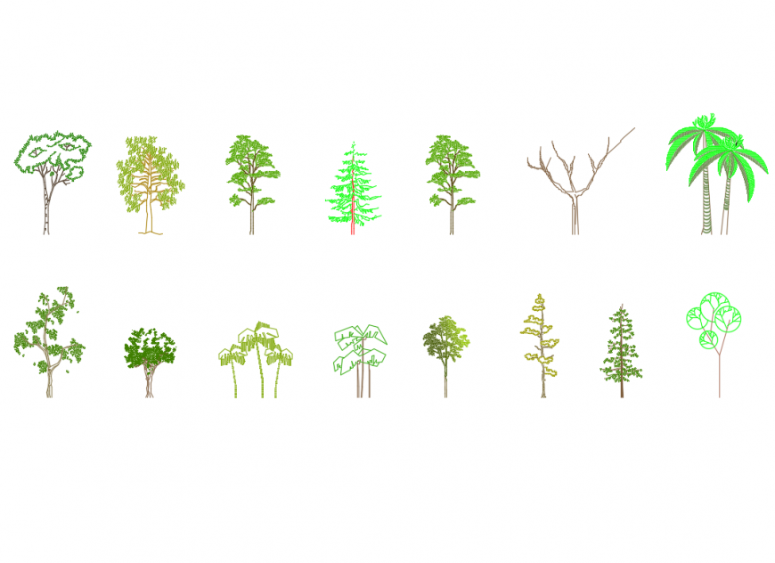 Various garden trees cad blocks details dwg file
