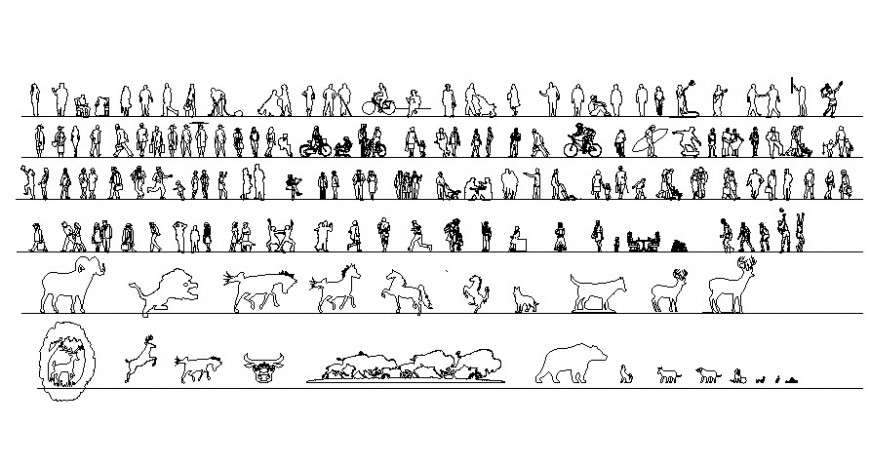 Various people and animal blocks drawings dwg file