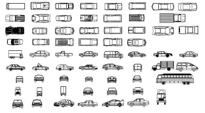 Various transportation units drawings 2d view autocad file