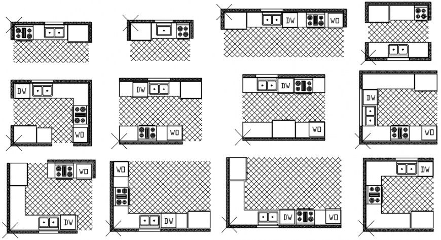 Various types of blocks detailing of kitchen