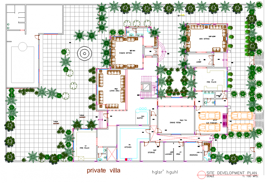 Villa plan detail dwg file.