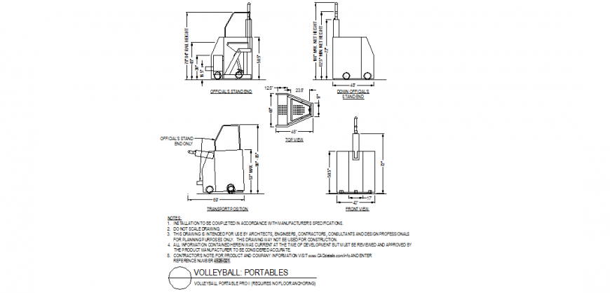 Volley-ball ground plan and elevation layout file