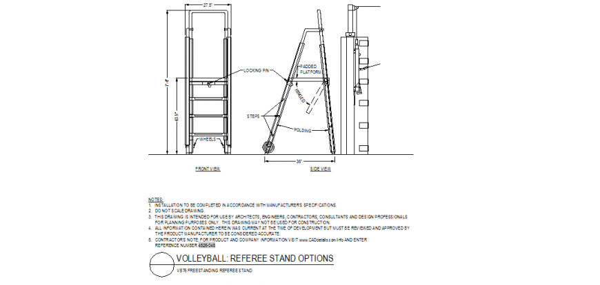Volley ball court referee stand position plan dwg file