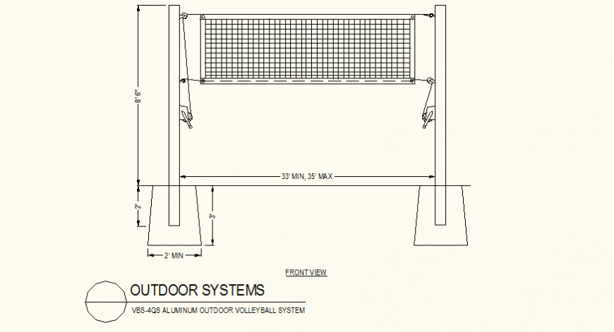 Volleyball court detail plan autocad file
