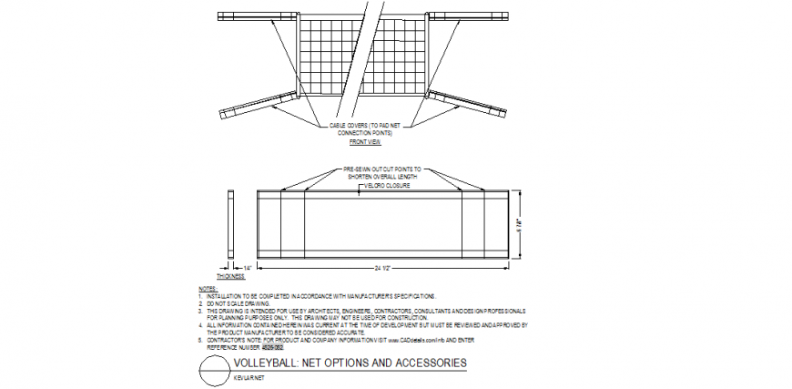 Volleyball net option and accessories plan dwg file