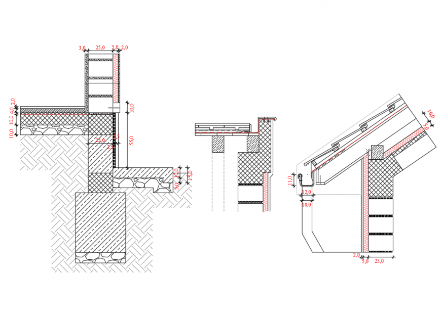 Wall construction reinforcement details of building dwg file