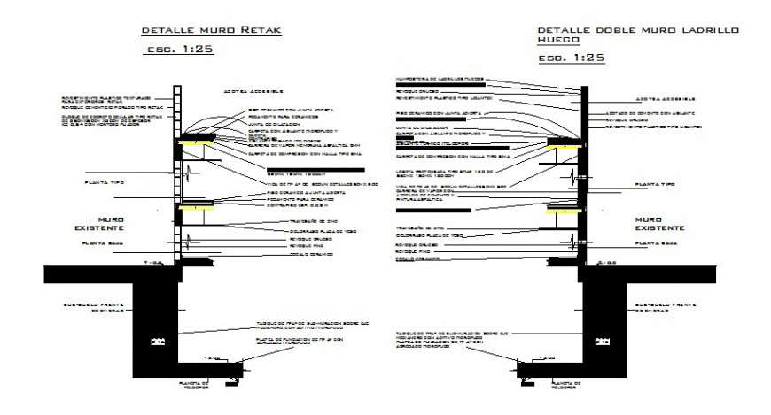 Wall construction sectional details in autocad