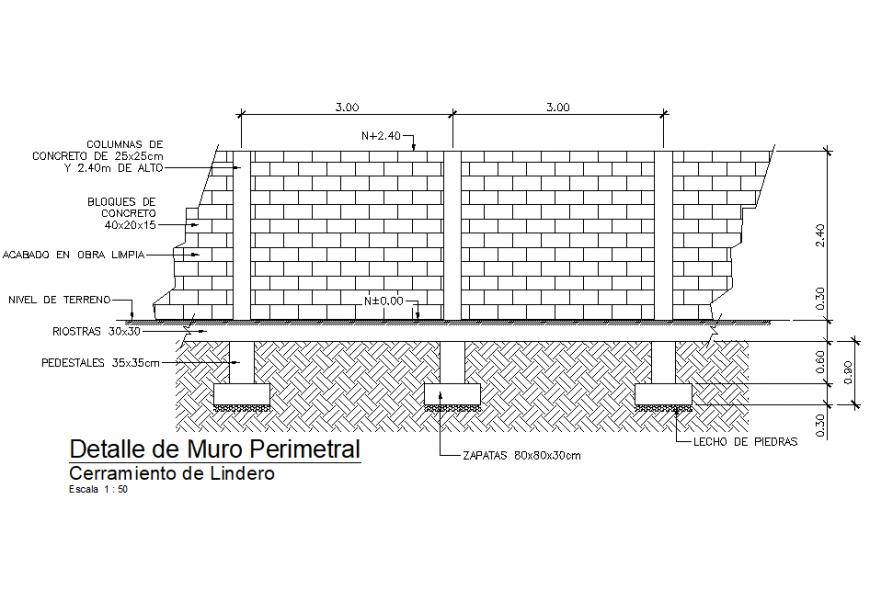 Wall median section plan dwg file