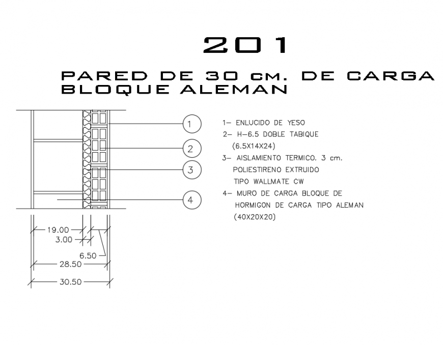 Wall of block-insulating-holeceramic dwg file