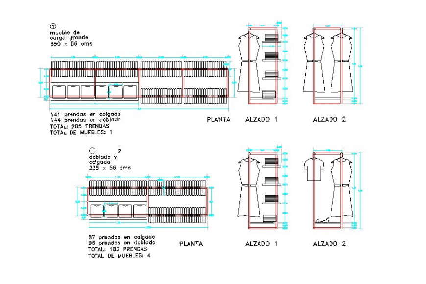 Detailed 2D DWG Wardrobe Layout CAD File with Elevations and Views