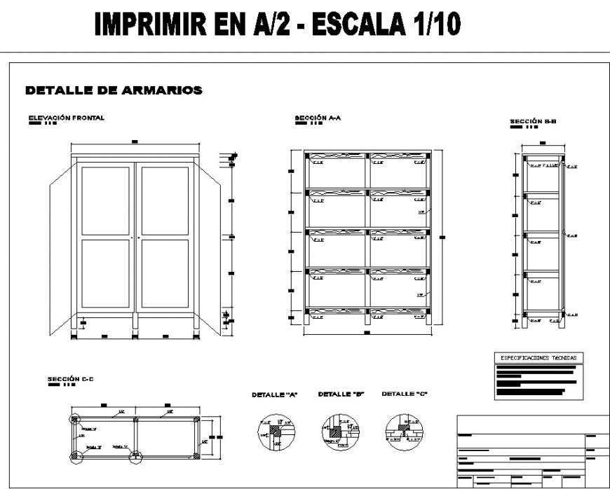 Wardrobe plan and joinery detail drawing in dwg file.