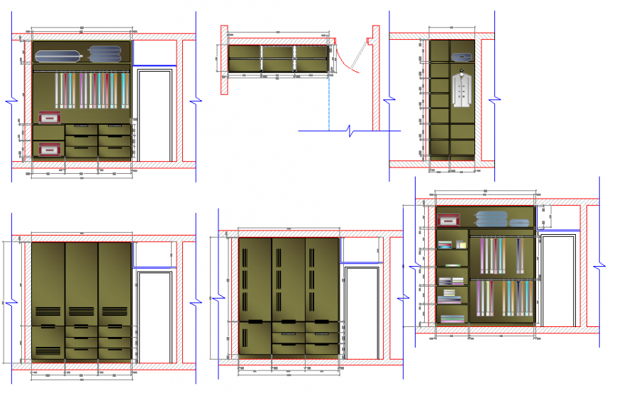 Wardrobe working drawing in dwg file.