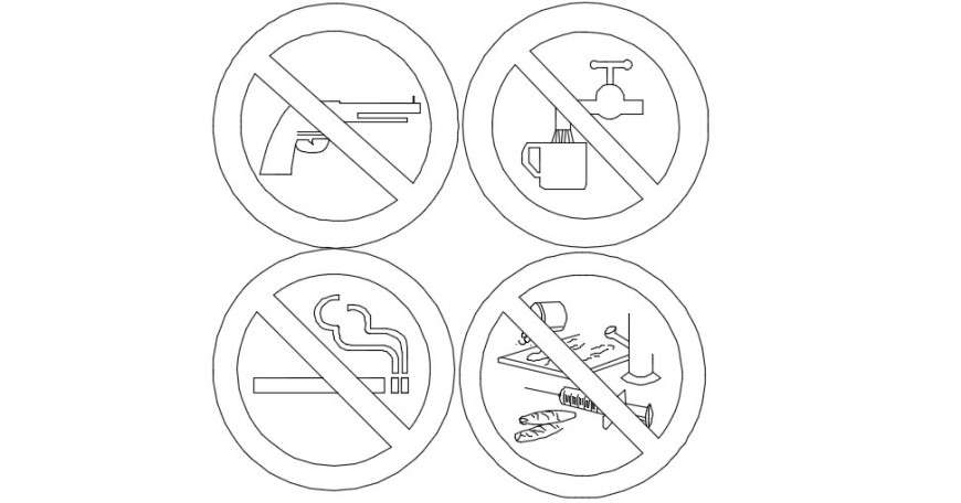 Warning signs and symbols, indication 2d front view dwg file