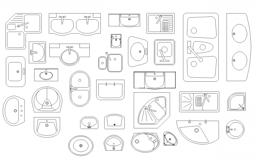 Wash tub and wash basin different size,shape in plan dwg file 
