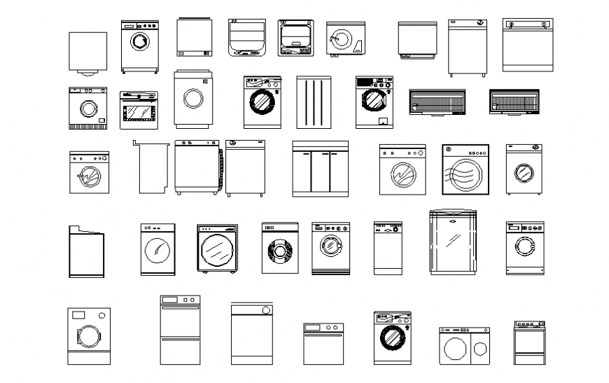 Washing machines blocks cad drawing details dwg file