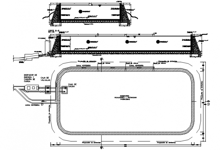 Water tank 2d plan view model dwg file