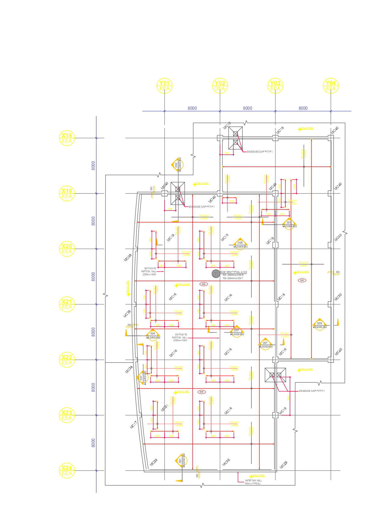 water tank detail sheet, base slab with its reinforcement layout , roof slab with its reinforcement layout all detail dwg autocad drawing.