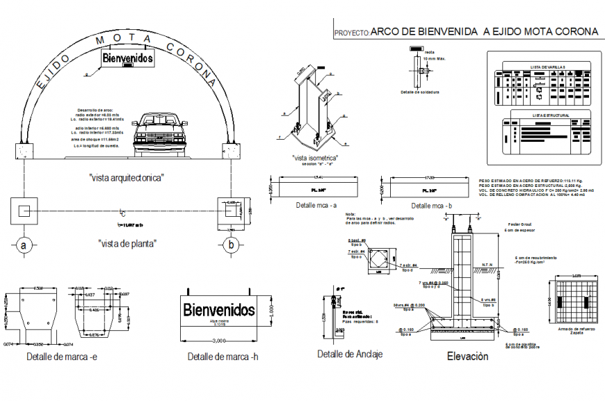 Welcome arch plan and section autocad file