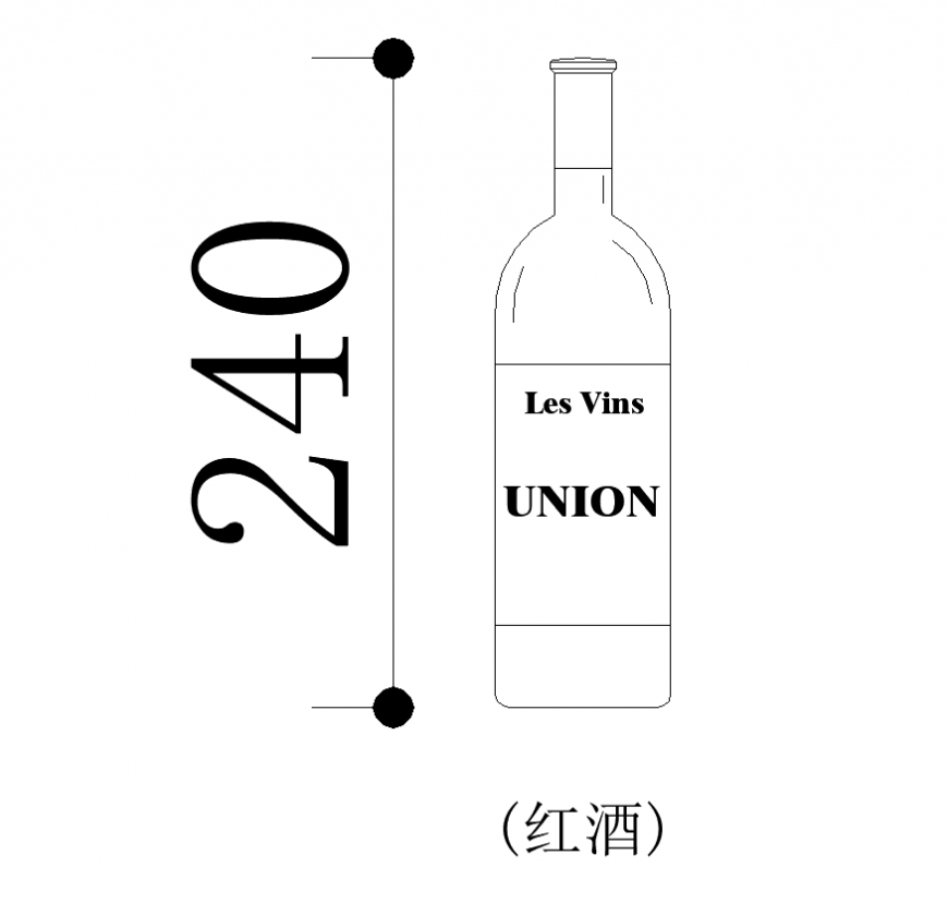 Wine bottle CAD blocks layout 2d view autocad file