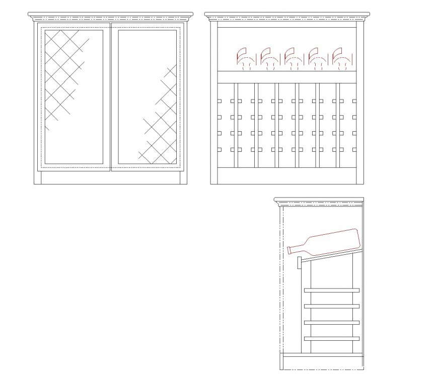 AutoCAD Wine Storage Cabinet Layout with Front and Side Elevations