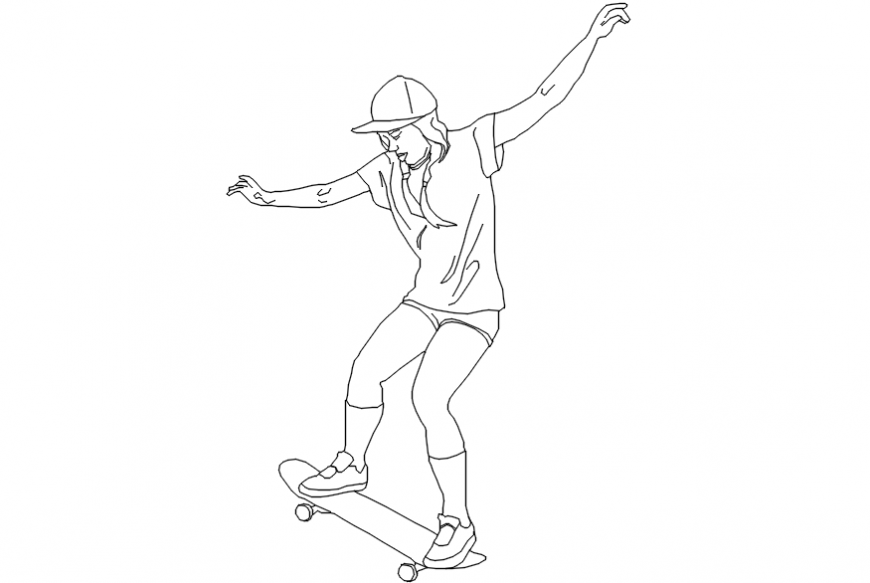 Woman riding a skateboard doing a trick 2d people 