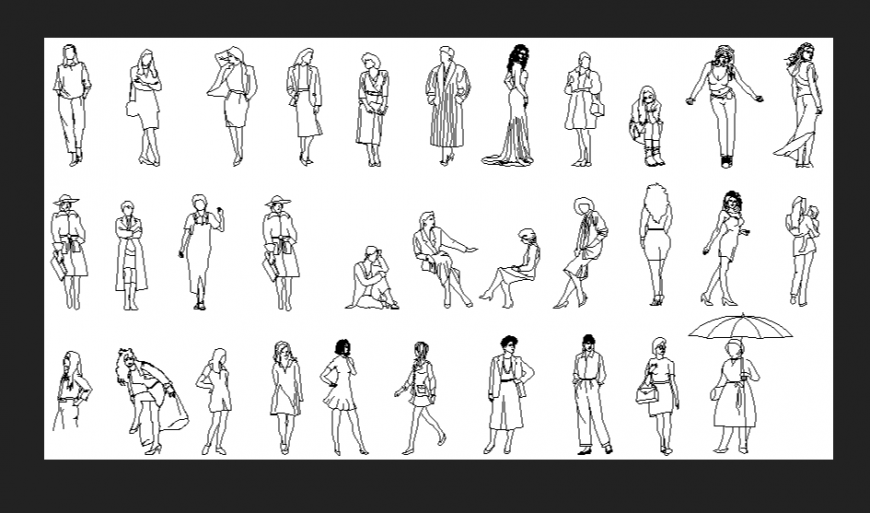 Women and girls different style block dwg file