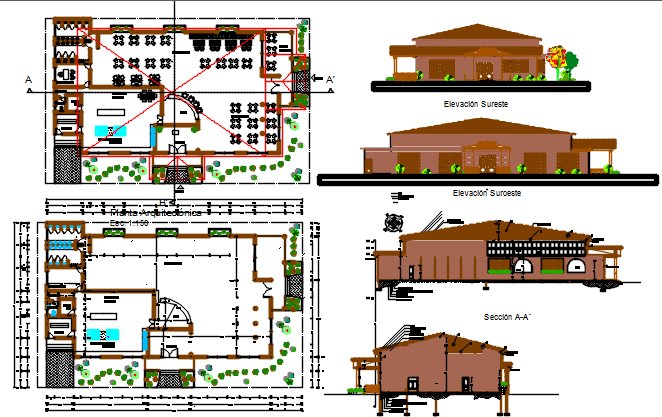 wood restaurant dwg file