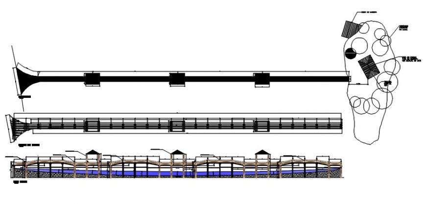 Wooden bridge sections and constructive structure drawing details dwg file