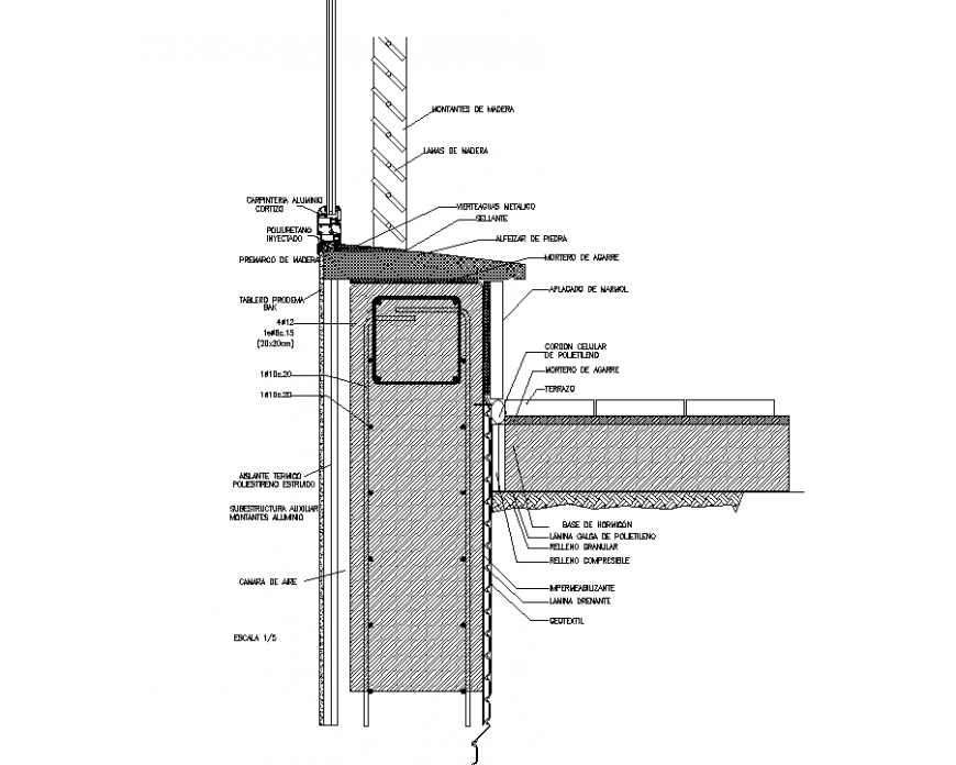 Wooden façade plan detail dwg file.