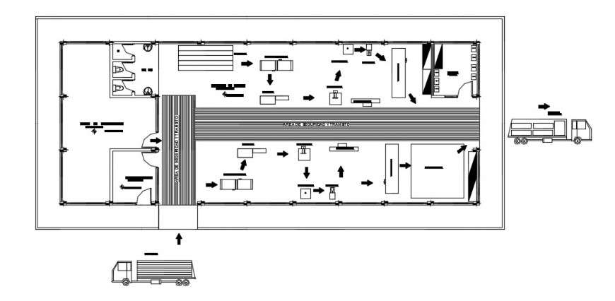 Wooden factory top view layout plan detailing dwg file
