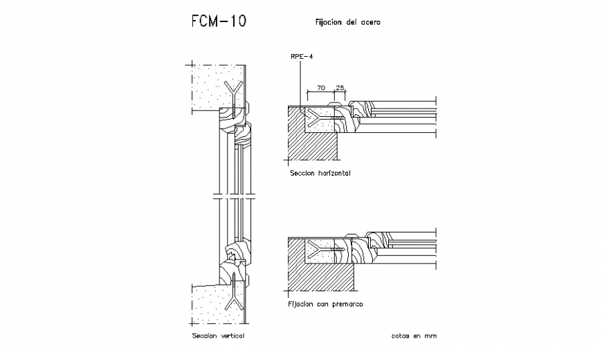 Wooden window section drawing in dwg file.