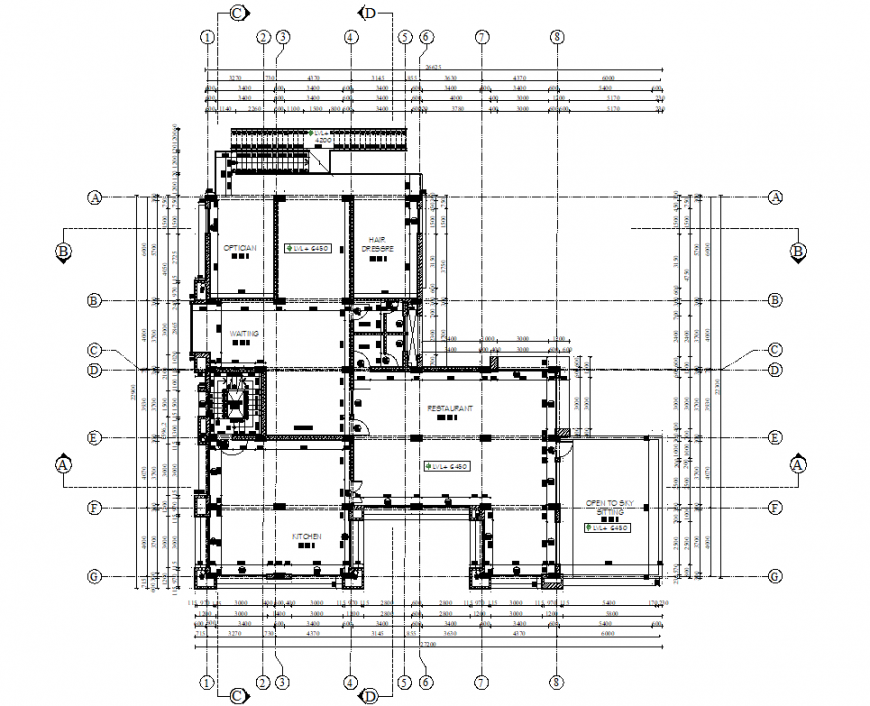 Working shopping center and restaurant dwg file