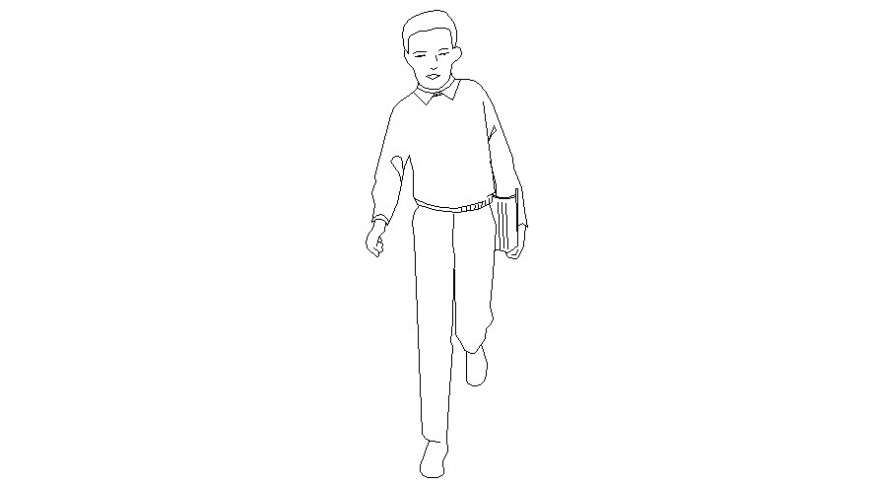Young boy drawings 2d view elevation autocad software file