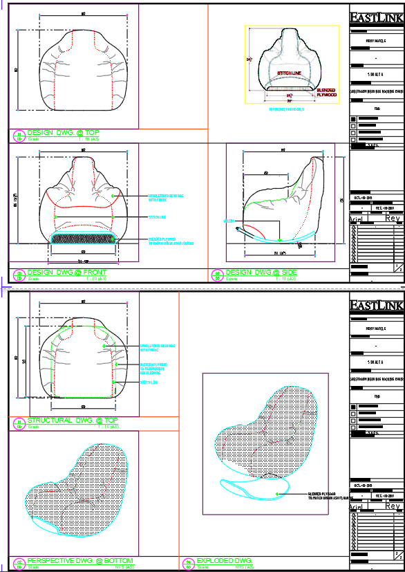 Ergonomic Lounge Chair CAD Drawing with 3D & Exploded Views