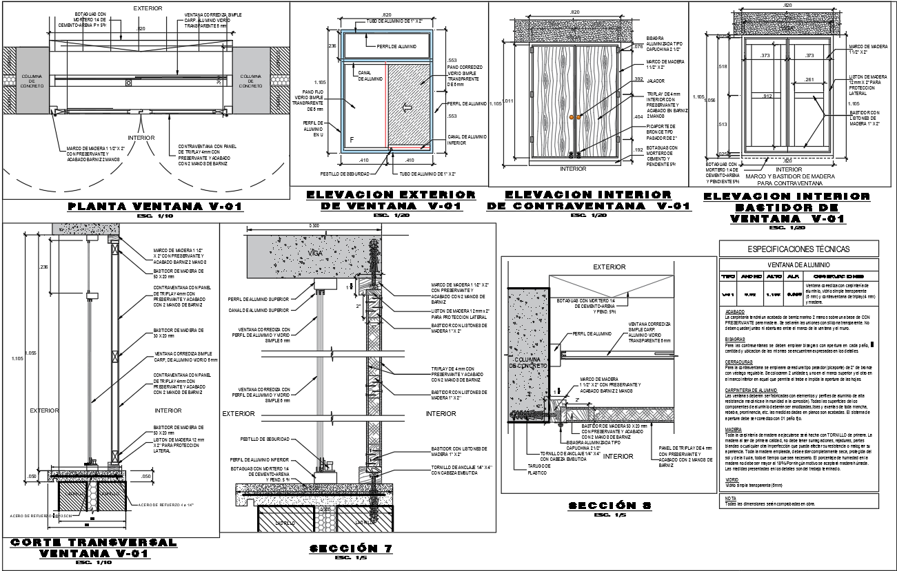 Aluminum Window Design with Frame and Section Details