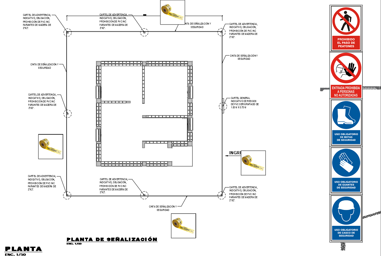 Construction Safety Signage Plan with Warning Layout